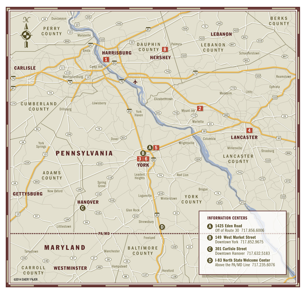 city map illustration of the Susquehanna Ale Trail
