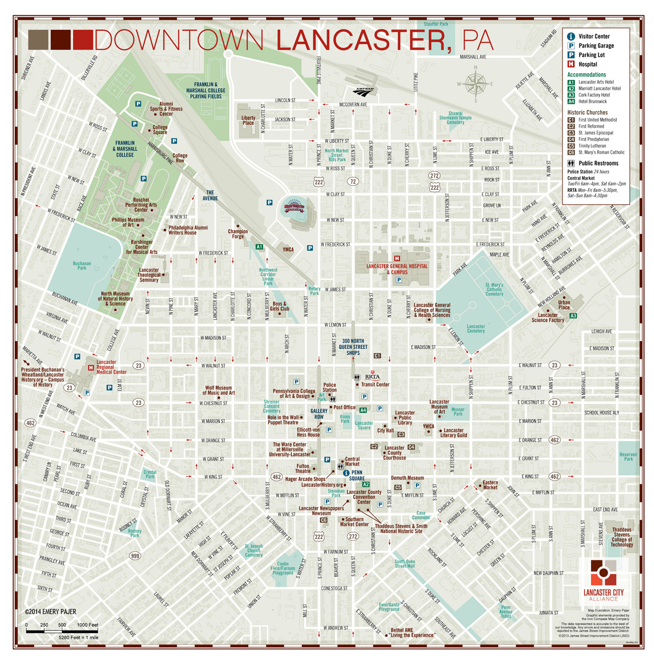 City Street Map Illustration of Lancaster Pennsylvania