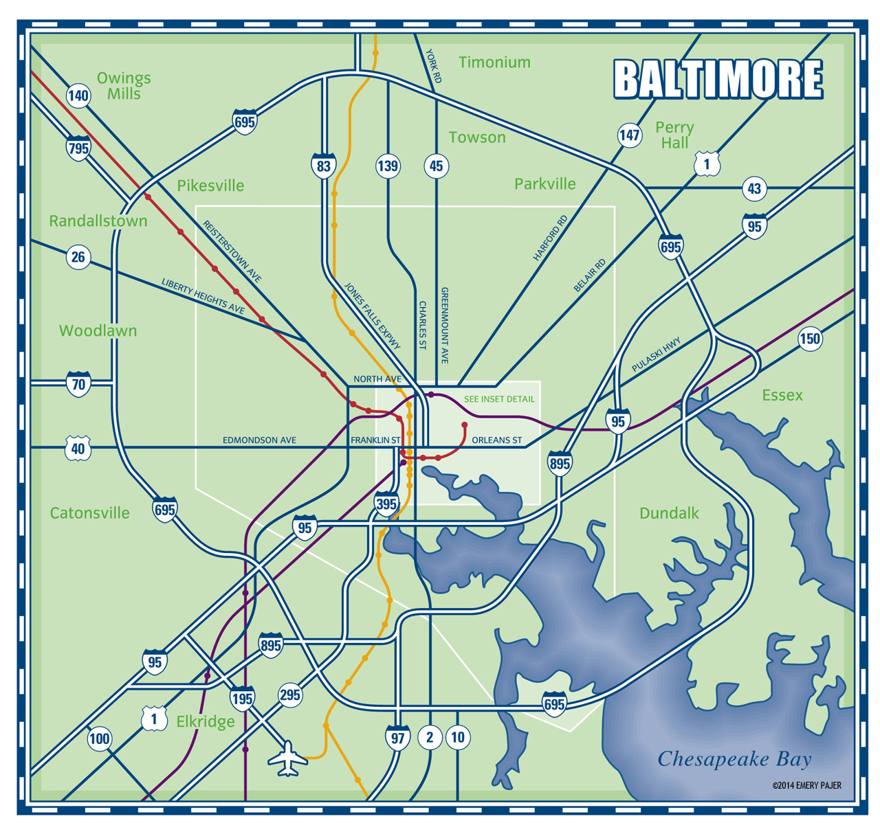 county map illustration of Baltimore, Maryland
