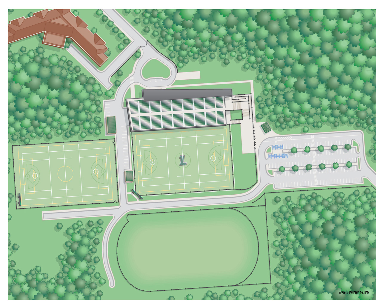 campus map illustration, athletic complex