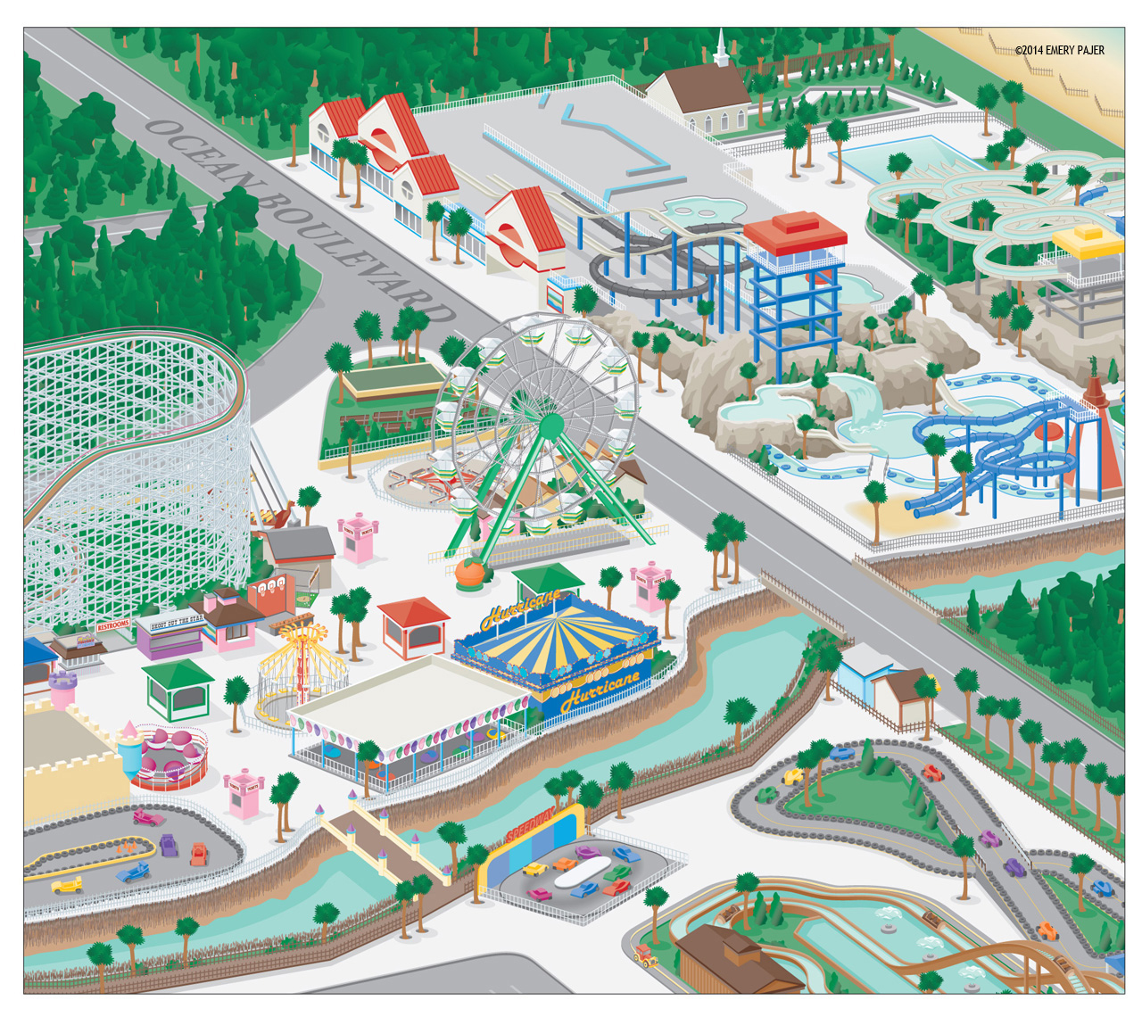 Amusement Park Campus Map Illustration, Family Kingdom