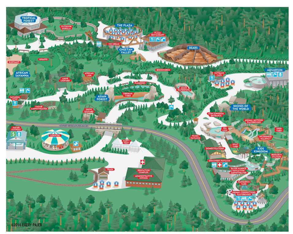 Zoo campus map illustration, Pittsburgh Zoo
