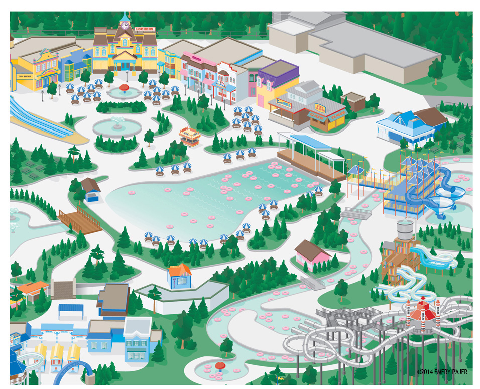 amusement park campus map illustration, Splash Town