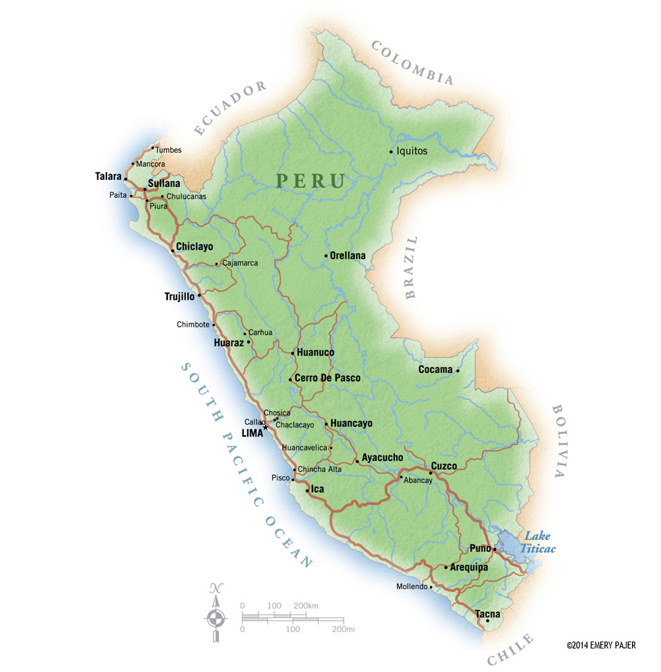 Country Map Illustration of Peru