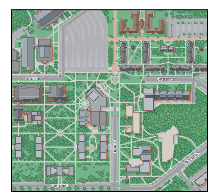 2D College Campus Map Illustration