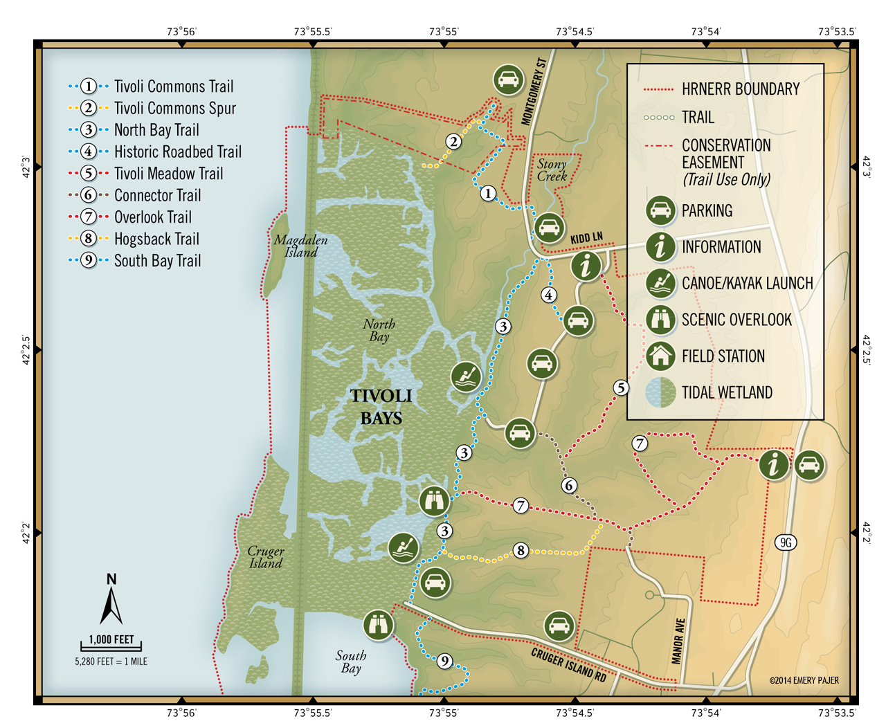 park trail map illustration Tivoli Bays NY
