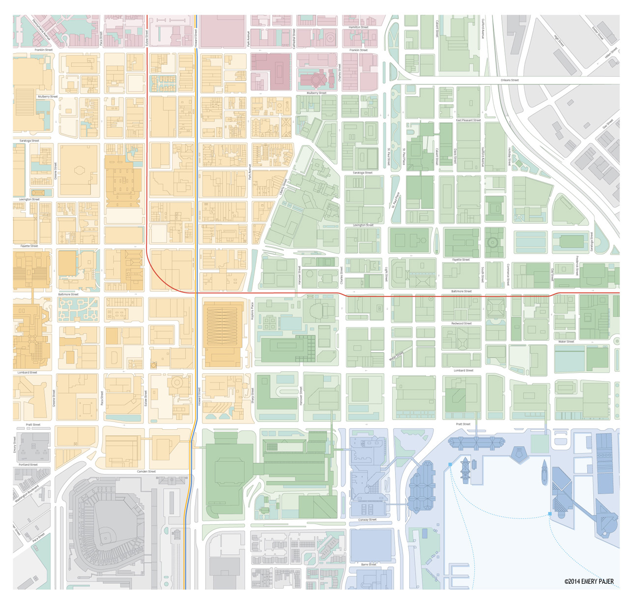 Detailed Street Map Illustration of Baltimore MD
