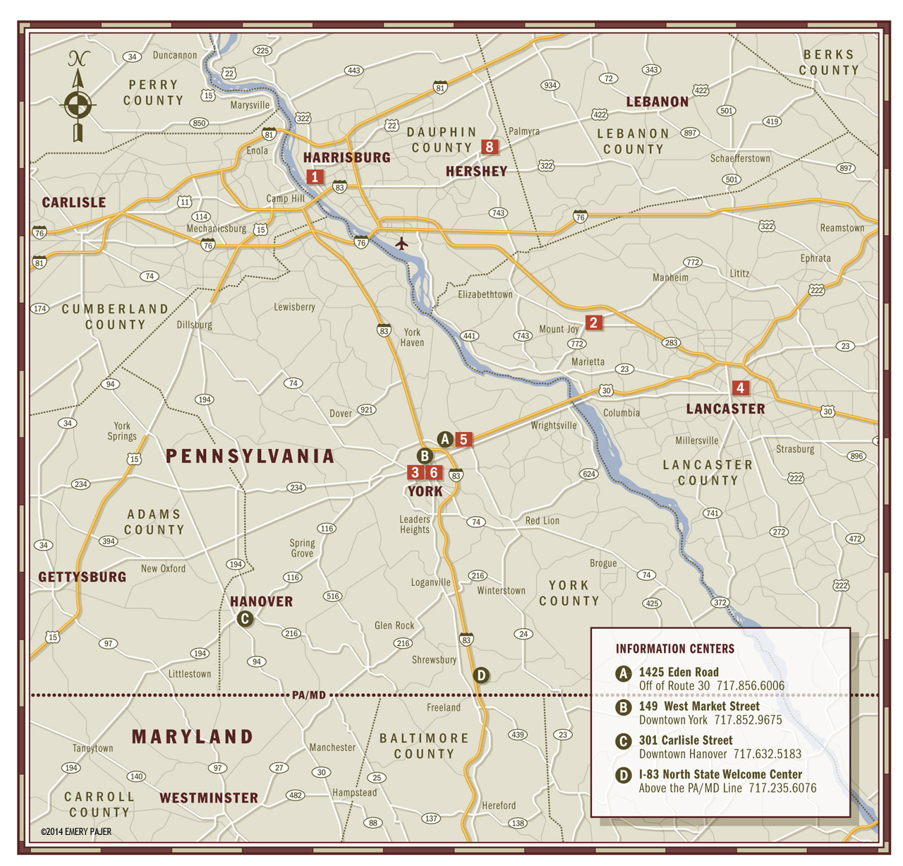 Wayfinding Map for the York Ale Trail, Pennsylvania