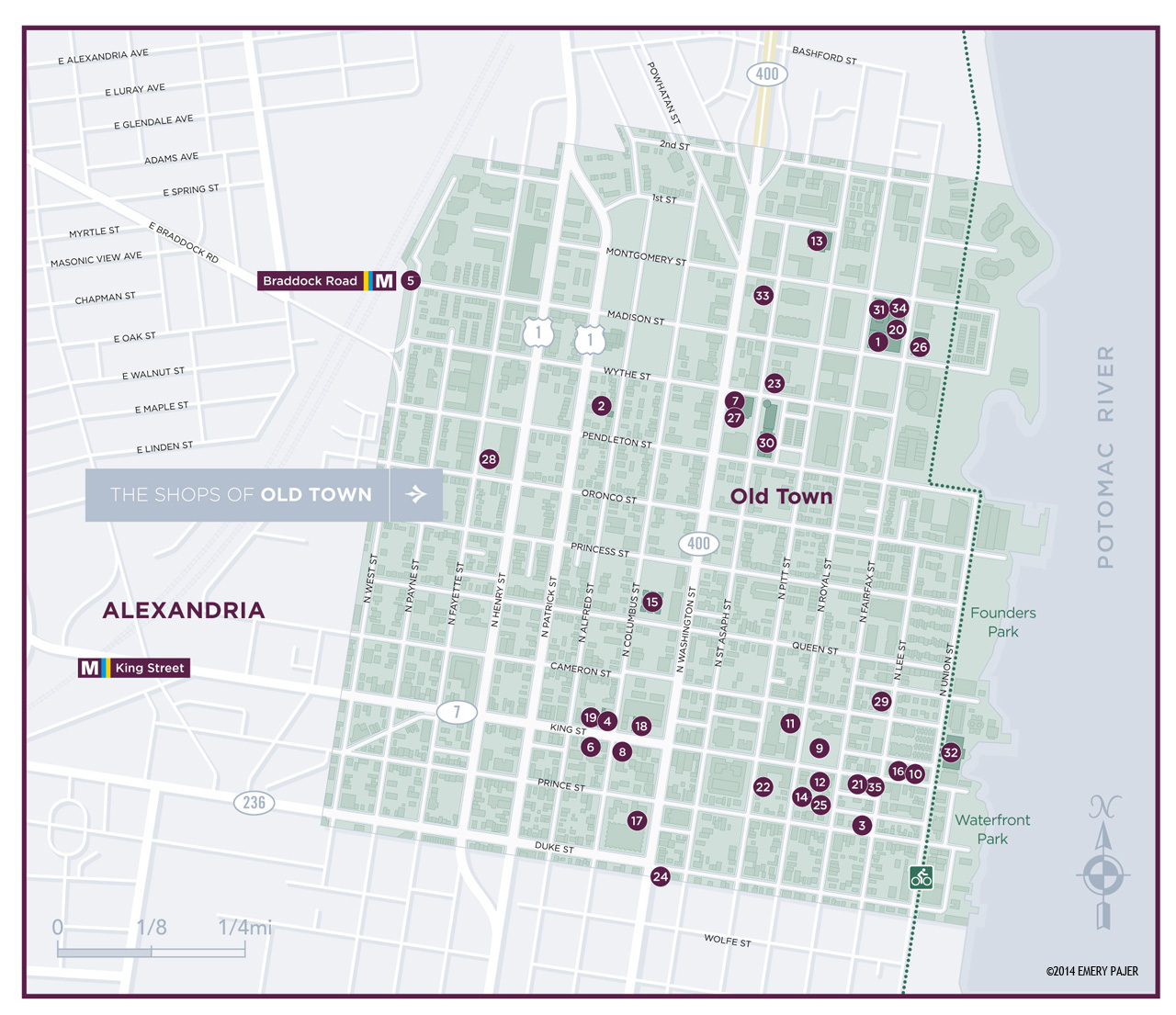 Wayfinding Street Map of Alexandria, Virginia, with Plotting and Building Outlines