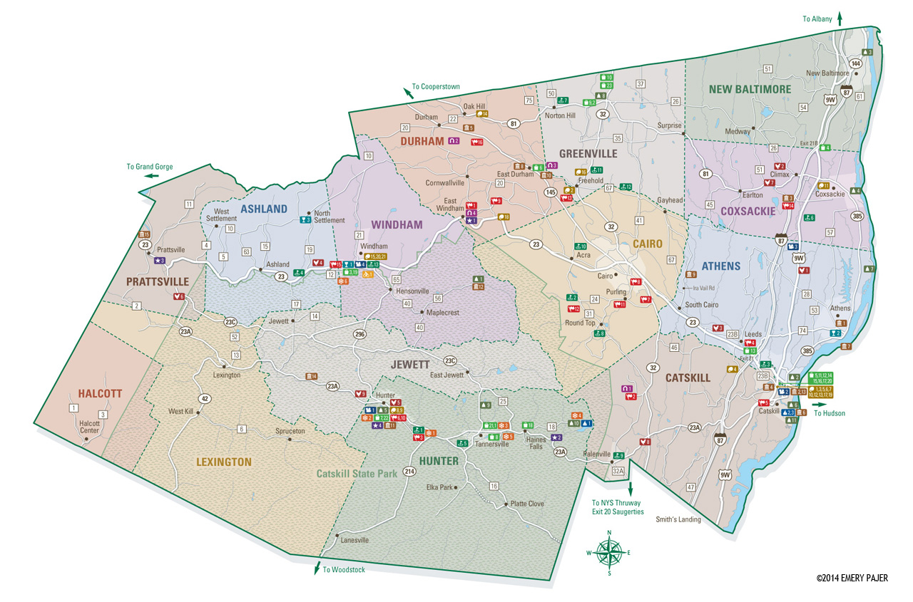 Wayfinding County Map of Greene County, New York, with Plotting